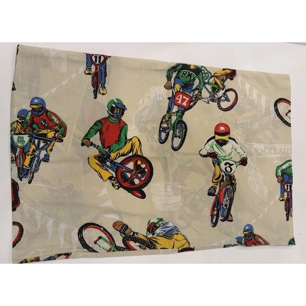 Vintage BMX Dirt Bike Novelty Pillowcase Set 2 Motocross‎ Racing 80s Retro Print